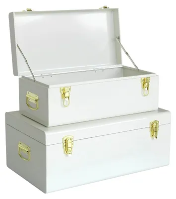 Produktbild von Metallische Aufbewahrungsboxen, 2er Set, für Studentenwohnheime, Truhe mit Griff (weiß)
