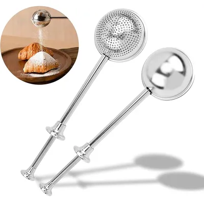 Produktbild von 2er Set Puderzuckerstreuer Edelstahl, Mehlstreuer mit Griff, Kakaostreuer & Tee-Ei zum Backen