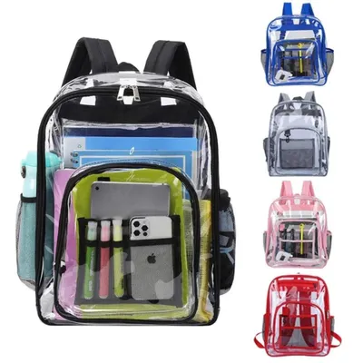 Produktbild von Durchsichtiger Rucksack Transparent PVC wasserdicht – Großer Schul- & Event-Rucksack 43×31×15 cm - blau