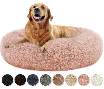 Produktbild von Hundebett Donut rund flauschig weich rutschfest abnehmbar waschbar für Hunde & Katzen Rosa 80x80x20cm