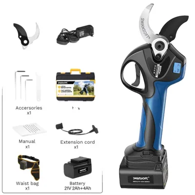 Image de Sécateurs électriques, moteur sans balais, double batterie, bleu, deux batteries