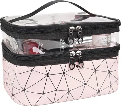 Produktbild von Kulturbeutel Doppelschichtige Kosmetiktasche transparent Große Reise-Make-up-Tasche Organizer Waschtasche für Männer & Frauen, Waschbeutel in