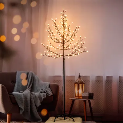 Produktbild von Spetebo Kirschblüten Baum für Außen mit 180 LED Blüten - H 180 cm - Sakura Lichterbaum warm weiß beleuchtet mit IP44 Netzstecker