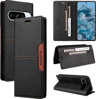 Produktbild von Handyhülle für Google Pixel 8 Pro Hülle, Leder Flip Wallet Kartenfach Stand Schutzhülle Schwarz