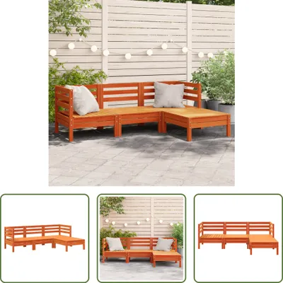 Produktbild von The Living Store Gartensofa 3-Sitzer mit Hocker Wachsbraun Massivholz Kiefer