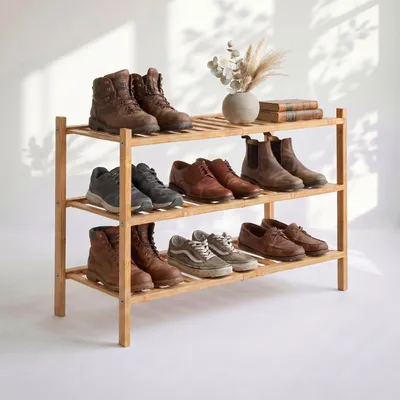 Produktbild von Omgoods – Bambus-Schuhregal mit 3 Ebenen für platzsparende Aufbewahrung