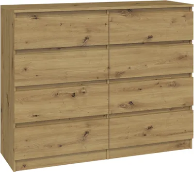 Produktbild von VBChome Kommode mit 8 Schubladen 120 x 40 x 97 cm Eiche Artisan Grifflose Schubladenkommode Mehrzweckschrank für Flur Schlafzimmer Wohnzimmer Kinderzimmer Modern