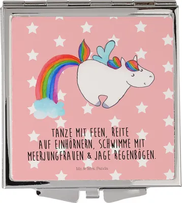 Produktbild von Mr. & Mrs. Panda Handspiegel Einhorn Fliegendes Pferd - Rot Pastell - Geschenk, Glitzer, Kleiner Spiegel, Schminkspiegel, Klappspiegel, Realität, Frauen, Kosmetikspiegel