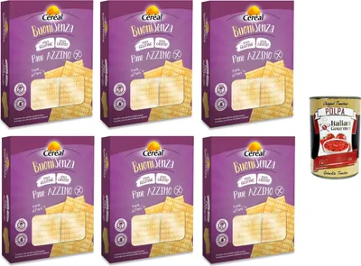 Produktbild von Céréal Buoni Senza Pane Azzimo, Pane Senza Glutine, Pane Senza Lievito, Buoni Ohne ungesäuertes Brot, Glutenfreies Brot, Hefefreies Brot, 6x 180 g+ Italian Gourmet polpa 400g