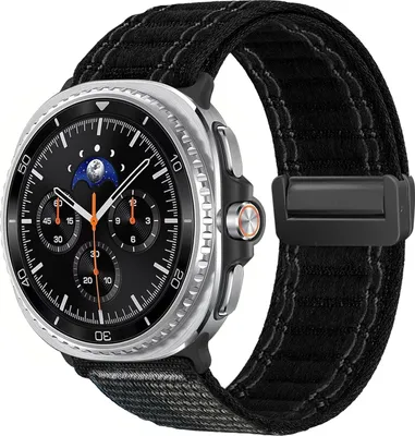 Produktbild von Smartwatch Armband für Samsung Galaxy Watch8 Classic 46mm Nylon Textil Band Ersatzband Wechselband Magnetverschluss flexibel atmungsaktiv Schwarz