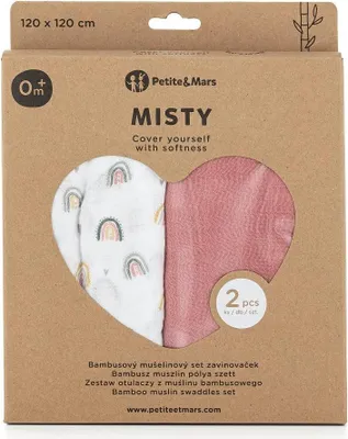 Produktbild von PETITE&MARS Bambus-Musselin-Tücher 2 Stück, Grautöne, 120x120 cm (Rose Rainbow)