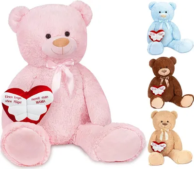 Produktbild von Brubaker XXL Teddybär 100 cm Rosa mit einem Einen Engel ohne Flügel nennt Man Mama Herz Stofftier Plüschtier Kuscheltier
