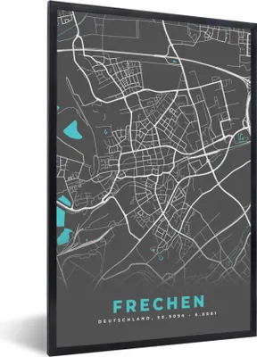 Produktbild von MuchoWow® Gerahmtes Poster Stadtplan - Frechen - Deutschland - Karte 60x90 cm - Poster mit Schwarzem Bilderrahmen Wandposter Rahmen Foto Bilder - Kunst