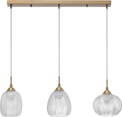 A product image of a pendant light fixture with three glass shades.