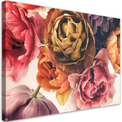 Produktbild von Leinwandbild Pfingstrosen Strauß bunter Blumen 120x80 Feeby Bunt bild für die wand bereit zum aufhängen
