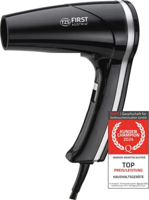 Immagine prodotto di Asciugacapelli TZS First Austria | Montaggio a parete | Ingombro ridotto | 1200 W | 2 livelli di calore | 1 livello di velocità | Nero *Articolo di seconda scelta*