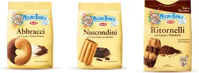 Produktbild von Mulino Bianco Kekse testpaket Abbracci Nascondini, Ritornelli 2 x 700g 1 x 600g