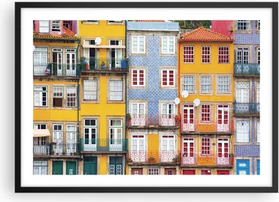 Produktbild von Gerahmtes Poster - Schwarzer Rahmen - Casas Ribeira Porto - 70x50 cm - Wand Bild - Wanddeko - Wandbilder - Kunstposter - Wandposter - Bilderrahmen - Bilder - Kunstdruck - Wandbild - P2BAA70x50-4249