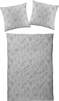 Produktbild von Traumschloss Satin Bettwäsche Garnitur - grafisches Blättermuster, grau 155 x 220 cm grafisches Blättermuster, grau
