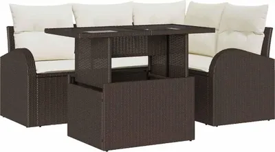 Image de Ensemble de canapés de jardin vidaXL, 5 pièces, couleur marron, en résine tressée, pour 4 personnes
