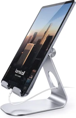 Produktbild von Verstellbarer Tablet-Ständer – Tischständer für iPad Pro 9.7, 10.5, 12.9 (2022), iPad Air 2, 3, 4, Mini 2, 3, 4, iPhone, Switch, Samsung Tab und andere Smartphones – Silber