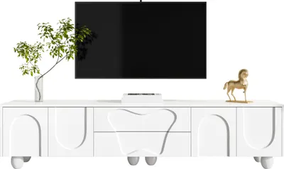 Produktbild von Sweiko 180 cm weißer TV-Schrank mit Holzbeinen – Ein minimalistischer und eleganter TV-Schrank mit viel Stauraum, einzigartigem Design und flexiblen Aufbewahrungsmöglichkeiten für ein stilvolles Wohnzimmer.