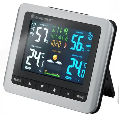 Produktbild von Bresser Optics 7007510, Silber, Innen-Hygrometer, Innen-Thermometer, Außen-Hygrometer, Außen-Thermometer, Hygrometer, Thermometer, Kunststoff, LCD, Akku