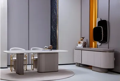 Obrázok produktu pre Moderná jedálenská súprava so štýlovým stolom a elegantnými stoličkami