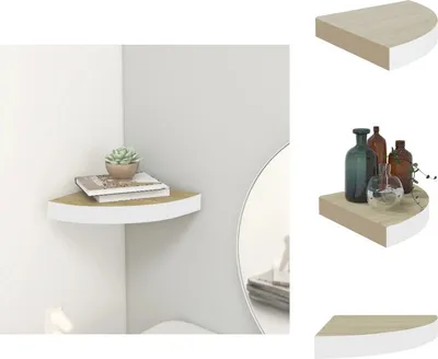 Obrázek produktu pro vidaXL Rohová plovoucí police dubový vzhled a bílá 25x25x3,8 cm MDF - Nástěnné police