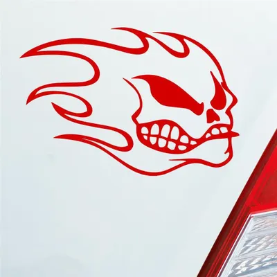 Produktbild von Auto Aufkleber Totenkopf Flammen Kopf Schädel Flame Skull 10x15 cm Rot Sticker Heckscheibenaufkleber