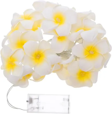 Productafbeelding van 20 LED frangipani bloem string lights batterij - Aangedreven Fairy Lights (Warm Wit Licht)