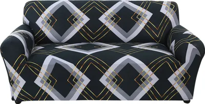 Produktbild von Elastischer Sofabezug 1 2 3 4 Sitzer Schonbezug Stretch Modern Muster Sofa Überwurf Sofaüberwurf Couchbezug Sofahusse (Schwarzes Quadrat, 2 Sitzer 140cm-190cm)