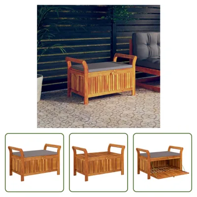 Produktbild von The Living Store Garten-Truhenbank mit Kissen 91 cm Massivholz Akazie