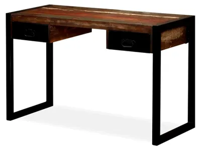 Produktbild von Schreibtisch mit zwei Schubladen für Büro und Wohnzimmer aus massivem Altholz, 120x50x76 cm