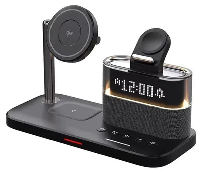 Produktbild von Magnetisches kabelloses Ladegerät - C09 5-in-1 Ladeständer - 15W Schnellladen - RGB-Beleuchtung - Digitalanzeige - Für Smartphones - Schwarz