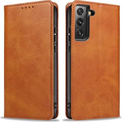 Produktbild von Handyhülle für Samsung Galaxy S21 5G Kunstleder Flip Cover Hülle Handytasche Case Kartenfach Farbe: Hellbraun