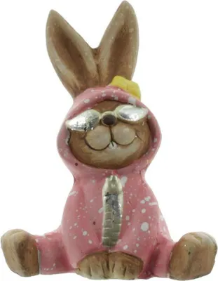 Produktbild von Mel-O-Design Osterhase Pyjama Frühling Osterdekoration Keramik 9 cm x 10,5 cm x 5 cm Rosa