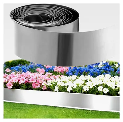 Produktbild von Metall Rasenkante Beeteinfassung 10m, Cortenstahl Höhe 15cm Verzinkt Flexible Beetabgrenzung Mähkante Palisade Gartendekorativ, DIY Rasenbegrenzung für Garten