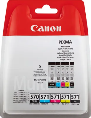 Image de Cartouche d'encre Canon PGI-570/CLI-571 - noir, noir, cyan, magenta, jaune - jet d'encre - rendement standard - 3093 page(s) - pack de 5