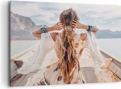 Produktbild von Bild auf Leinwand - Leinwandbild - Einteilig - Frau Boot Rücken - 100x70cm - Wand Bild - Wanddeko - Wandbilder - Leinwanddruck - Bilder - Wanddekoration - Leinwand bilder - Wandbild - AA100x70-5059