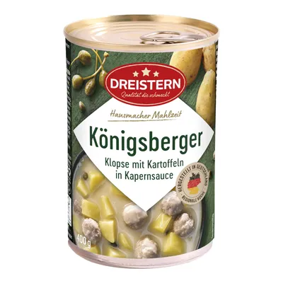 Produktbild von DREISTERN Königsberger Klopse mit Kartoffeln in Kapernsauce 400g Ringpulldose