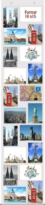 A collage of travel-themed images, including landmarks and cityscapes.