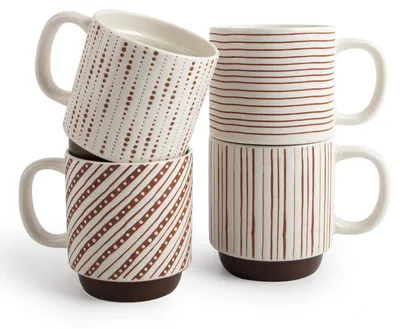 4er-Set Kaffeebecher 360 ml Bone China stapelbar braun