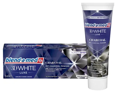 Produktbild von 12x blend-a-med 3D White Luxe Aktivkohle Zahncreme 75 ml – mit Charcoal Powder, klinisch getestet, 24h Schutz vor Verfärbungen