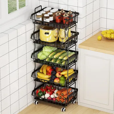 Image de Chariot de rangement sur roues avec poignée - Organisateur robuste pour la cuisine et la salle de bain