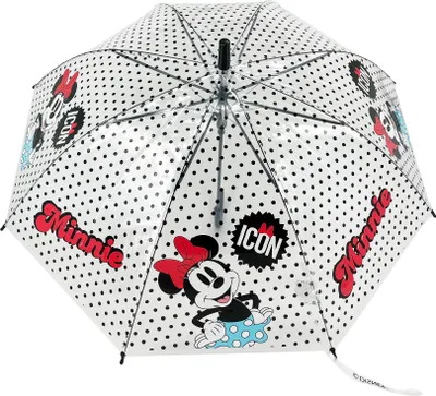Produktbild von Disney Minnie Mouse Kinder Automatik-Regenschirm 82 cm weiß mit Punkten offiziell lizenzierter Stockschirm wetterfest Metallgestell Kunststoffgriff für Mädchen ab 3 Jahren stabil und leicht