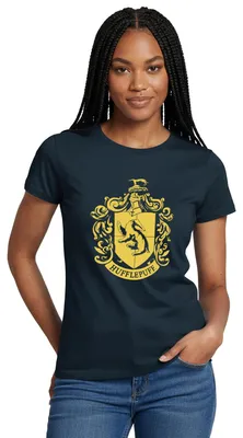 Produktbild von Spreadshirt Harry Potter Hufflepuff Wappen Frauen T-Shirt, L, Navy