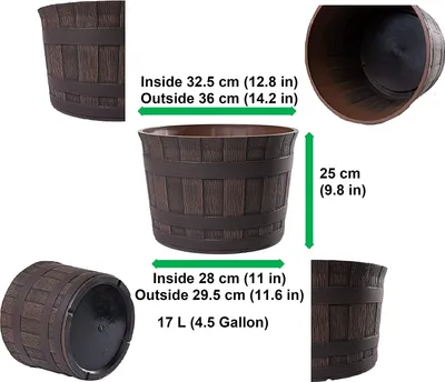 Produktbild von Jinfa 1 Blumenkübel aus Kunststoff in Holzoptik | Farbe: Kastanie | Design: Barrique | Ø 36 cm