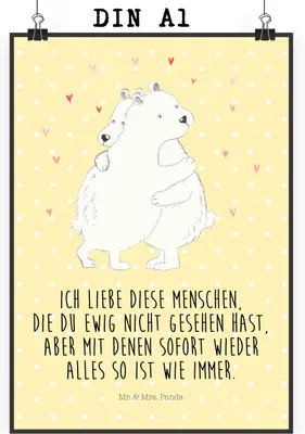 Produktbild von Mr. & Mrs. Panda Bild Eisbär Umarmen DIN A1 - Gelb Pastell - Geschenk, wandkunst, Plakat, Lustige Sprüche, drucke, wanddeko, Kunstdruck