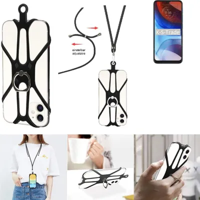 Produktbild von K-S-Trade 3in1 Handykette Handyband Handykordel Halsband Smartphone-Ring Handy-Ring kompatibel mit Motorola Moto E7i Power Fingerhalterung Handyring